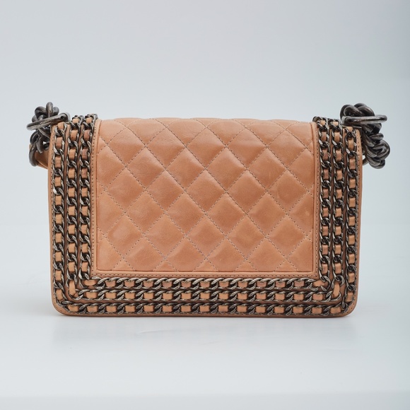 CHANEL LAMBSKIN BEIGE CHAINED BOY BAG SMALL (2015) - Picture 2 of 12